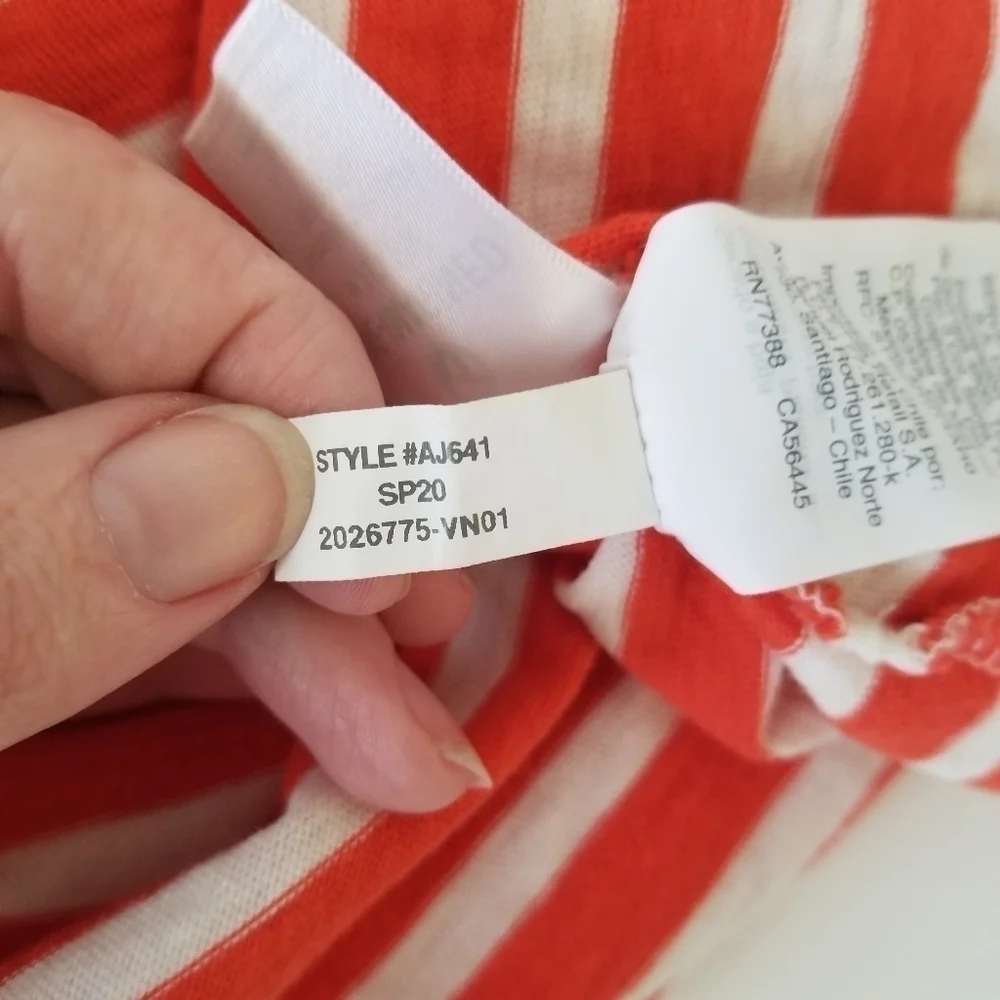 J Crew Long-sleeve Orange/White Striped Ringer T-shirt Size L Crewneck